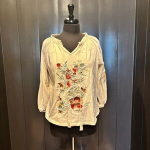 Solitaire Embroidered Cream Blouse with Floral Design size medium